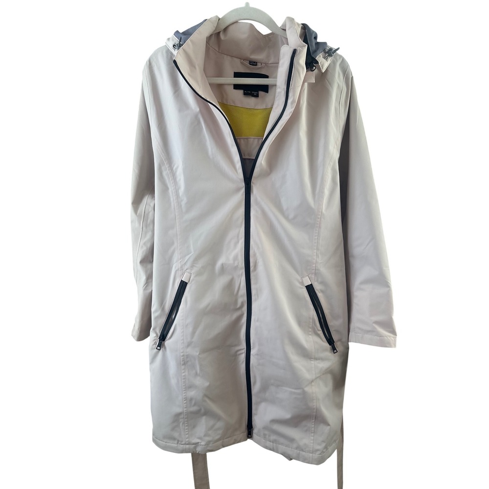 Nuage Womens Hooded Rain Jacket Beige Belted Longline Windbreaker XL NWT